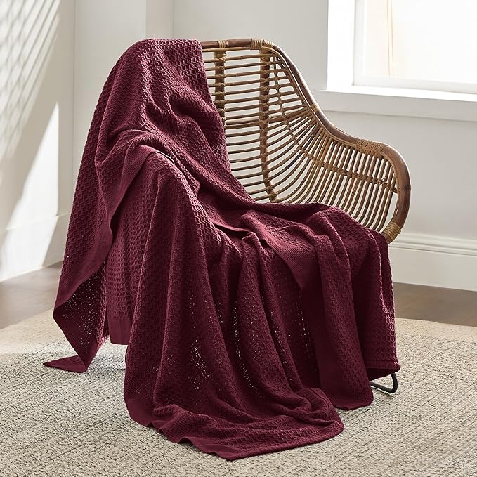 Bedsure Gentlesoft 100% Cotton Blanket Twin XL Size for College Dorm - Breathable and Soft, Waffle Weave Twin Blanket for Summer, Dorm Room Essentials, Red, 66x90 inches