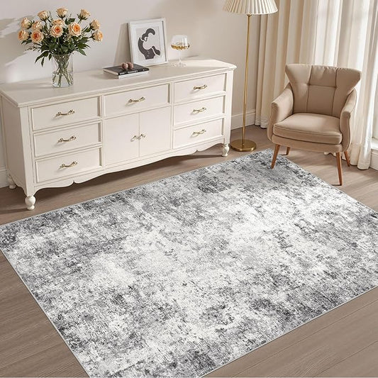 4x6 Area Rug Living Room Rugs - Washable Neutral Modern Abstract Soft Thin Rug Indoor Floor No Slip Rug Carpet for Bedroom Under Dining Table Home Office Decor - Grey
