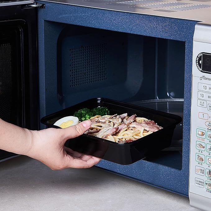 FULING 32 oz 150Pack Plastic Meal Prep Food Storage Containers with Lids Reusable 1 Compartment To Go Lunch Box Black Extra Large &Thick Microwave Freezer Dishwasher Safe BPA Free Stackable