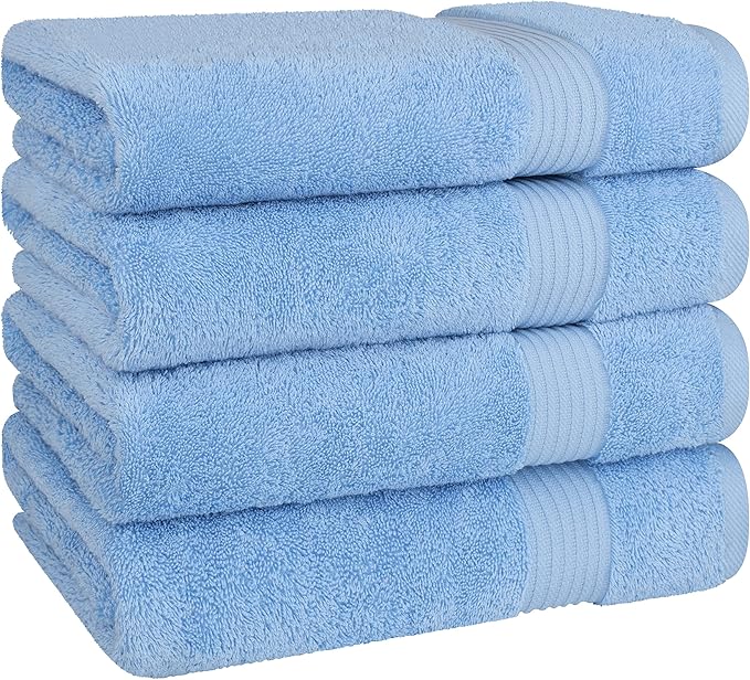Cotton Paradise 4 Piece Turkish Bath Towels for Bathroom, 100% Cotton Extra Large Soft Plush Towels Bathroom Set, Sky Blue
