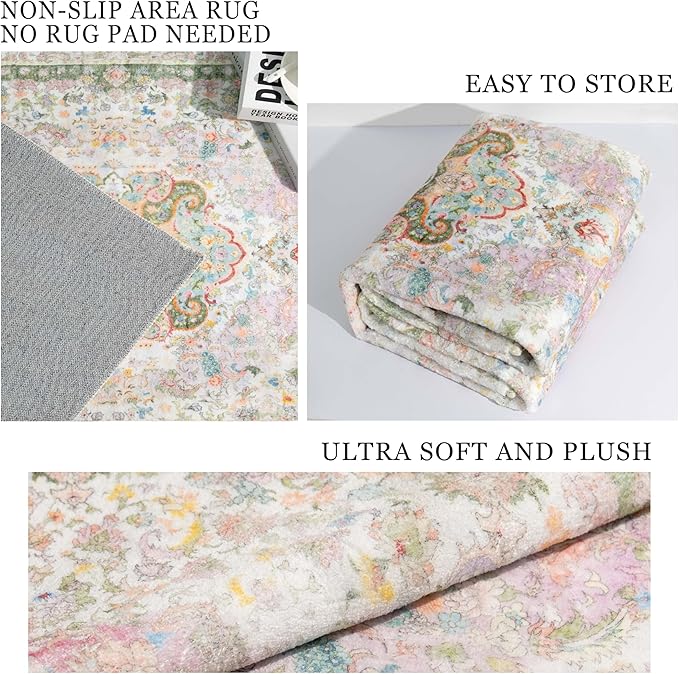 Small Rugs 2x3,Pink Rug for Entryway Bathroom Bedroom Kitchen Entrance Doormat,Boho Vintage Bohemian Distressed Washable Accent Floor Throw Carpet Non Slip,Blush Green