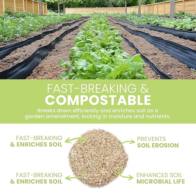 Garden Bed Organic Soil Conditioner - Hemp HURD Garden Mulch - Eco Friendly Potting Soil Aid - Moisture Retaining - Weed Suppressor - Perfect for Flowers & Vegetables - Grown in The US - 1 lb.