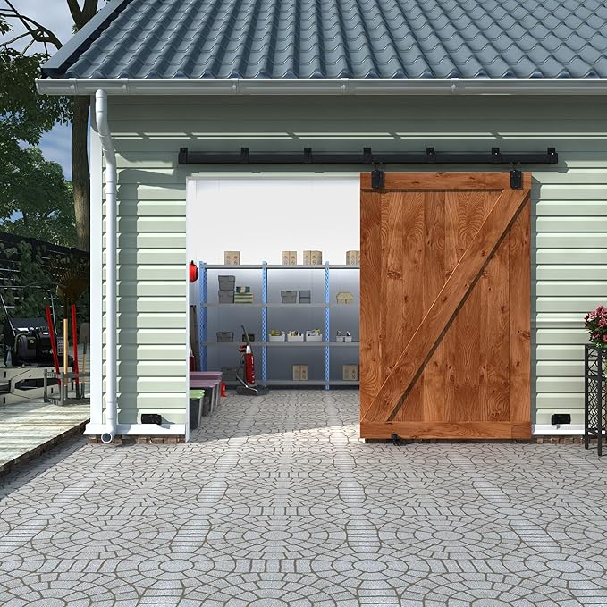 9FT Black Box Rail Exterior Sliding Barn Door Hardware Track Kit, Heavy Duty Barn Door Track Set, Wall Mount Outdoor Weatherproof Single Barn Door Hardware with 5 Track Brackets(No Doors）