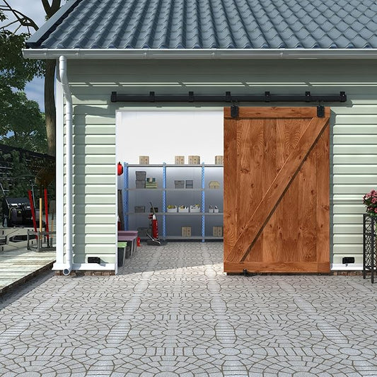 9FT Black Box Rail Exterior Sliding Barn Door Hardware Track Kit, Heavy Duty Barn Door Track Set, Wall Mount Outdoor Weatherproof Single Barn Door Hardware with 5 Track Brackets(No Doors）