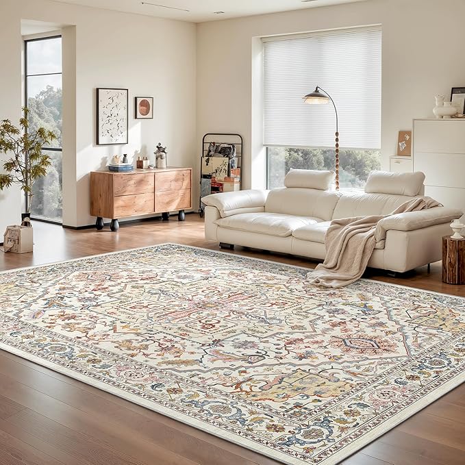 Rugland 5x7 Area Rugs - Stain Resistant Washable Rug, Anti Slip Rugs for Living Room, Vintage Tribal Area Rugs(Medallion 01-Multi, 5'x7')