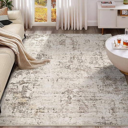 5x7 Area Rug Living Room Rugs - Washable Neutral Modern Abstract Soft Thin Large Rug Indoor Floor No Slip Rug Carpet for Bedroom Under Dining Table Home Office Decor - Dark Brown