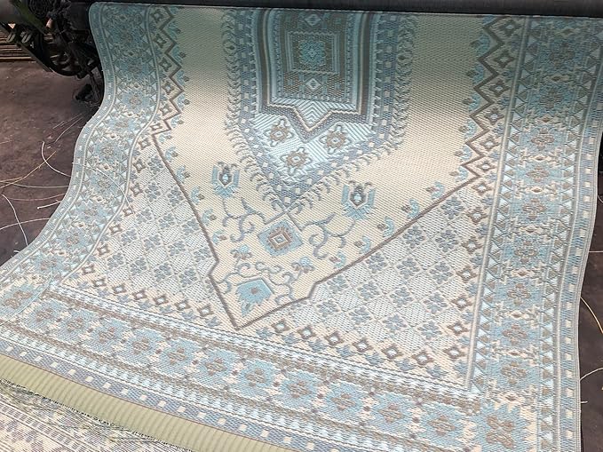 Mad Mats Traditional Outdoor Rug, Reversible Plastic Mat (5' x 8', Oriental Turkish - Pastel Silver)