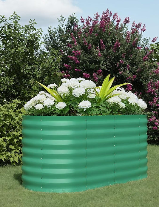GarveeLife 4x2x2 ft Galvanized Raised Garden Bed - 24 in Tall Metal Planter Box for Vegetables, Flowers, Herbs, Rust-Resistant Outdoor Garden Box, Easy Assembly Raised Beds for Gardening, Green