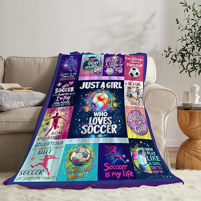 Soccer Blanket Gifts for Girls Women Soft Warm Plush Soccer Sports Throw Blanket Flannel Fleece Fuzzy Sport Blanket for Kids Lovers Bed Couch Living Room Decor 60"X50"