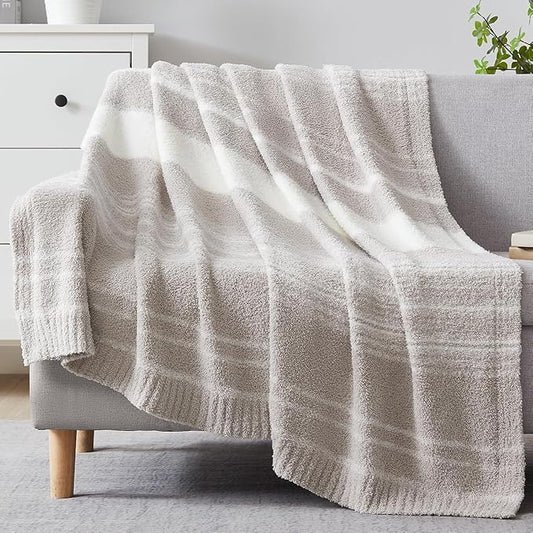 WRENGONGE Taupe Throw Blanket, 60x80 Soft Cozy Striped Throw Blankets for Couch, Sofa, Bed, Travel, Lightweight Fluffy Warm Plush Decorative Blankets for Women, Men,Kids Gift