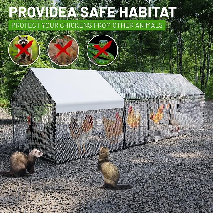 Metal Chicken Coop with Waterproof Cover, 118"x40"x40" Portable Poultry Cage, Outdoor Backyard Farm Walk-in Hen House for Chickens, Ducks, Rabbits and Small Pets