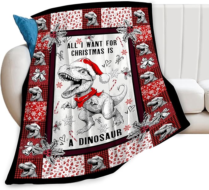 Mudiwa Christmas Dinosaur Blanket Cute Dinosaur Flannel Plush Throw Blanket Cozy Dinosaur Decor Fleece Bedding Stuff Blanket Gifts for Dinosaur Lover Girls Boys Kids Adults Women Bed Travel 60"x80"