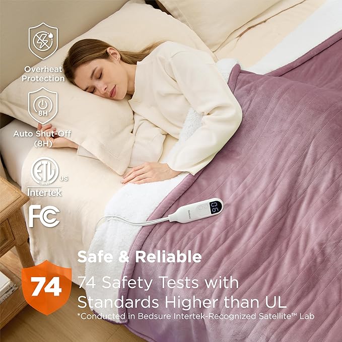 Bedsure Electric Blanket Twin - Soft Flannel Heated Blanket, Fast Heating with 10 Time Settings & 6 Heat Settings, Warm Gifts for Grandma (62x84 inches, Woodrose)