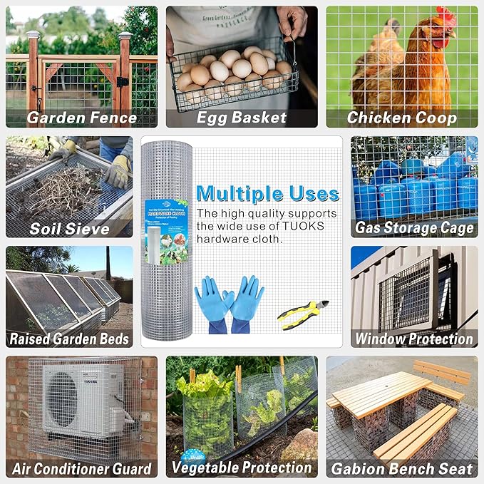 Hardware Cloth 1/2 inch 24 x25 ft 19 Gauge Chicken Wire Fencing Hot-Dip Galvanized Wire Mesh, Welded Cage Wire Rolls Great for Animal Enclosure Chicken Coop Flower Beds Rabbits Wire Fencing