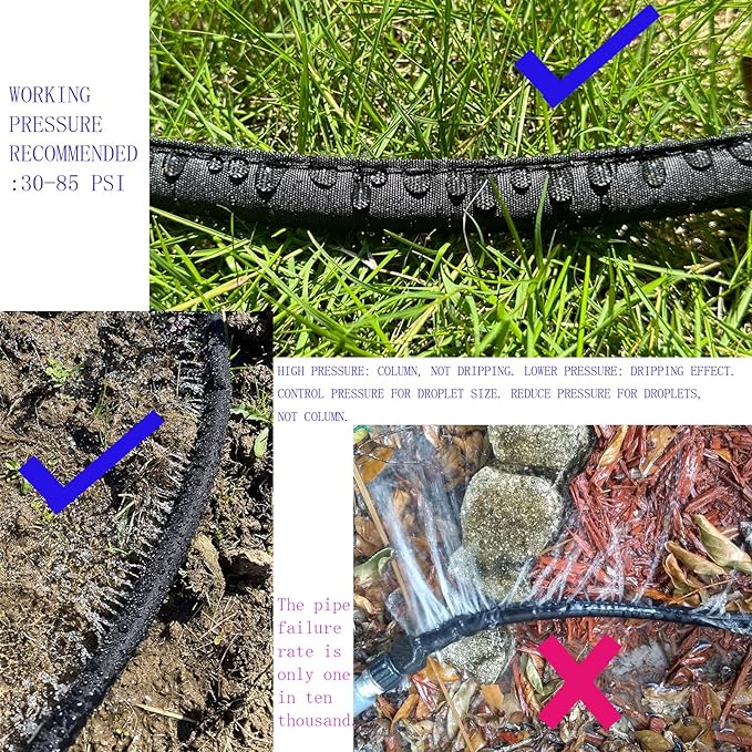 2025 Flat Soaker Hose 50 ft for Garden, 50' Linkable Drip Hose Diy Garden Irrigation System Saving 80% Water, Dual-layer Leak-free Design Water Hose with Holes