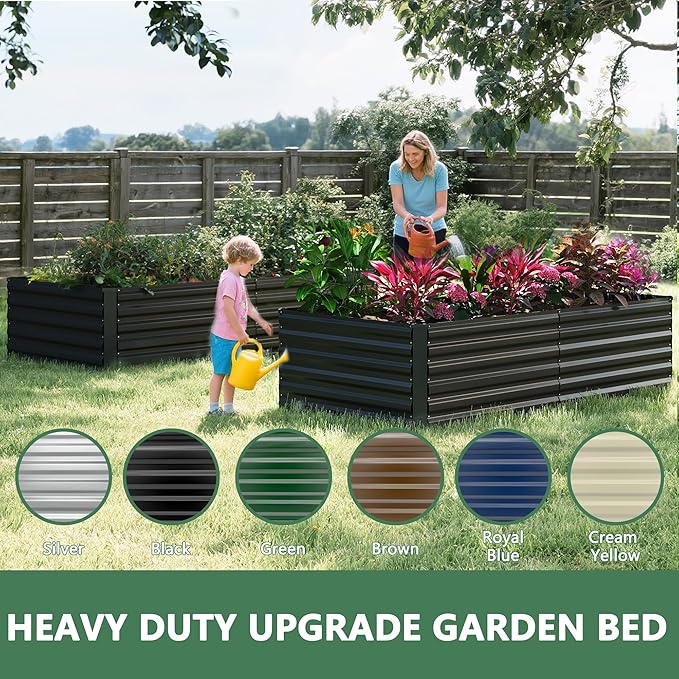 FOOWIN 2pcs 6x3x2ft Galvanized Raised Garden Bed, Planter Raised Garden Boxes Outdoor, Large Metal Raised Beds for Gardening, Garden Bed for Vegetables, Flowers, Herb,269 Gallon Capacity, Black
