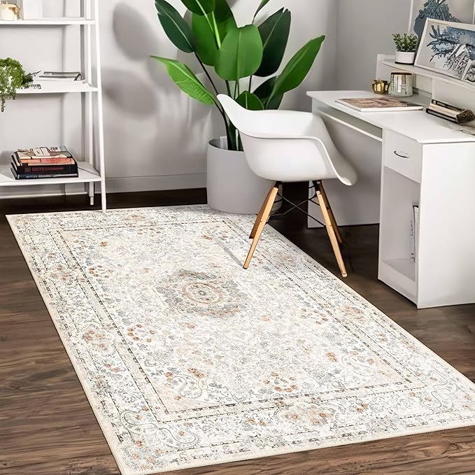 Boho Rug 3x5,Washable Area Rugs for Bedroom Living Room Kitchen Entryway,Small Vintage Bohemian Distressed Non Slip Carpet,Beige