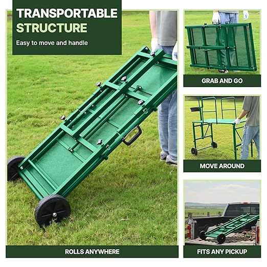 Goat Stand with Adjustable Headpiece & Legs, Goat Milking Stand with Feeder, Rails & Wheels, Stanchion for Grooming & Hoof Trimming, Sheep Stand for Shearing Heavy-Duty Steel Platform, Green