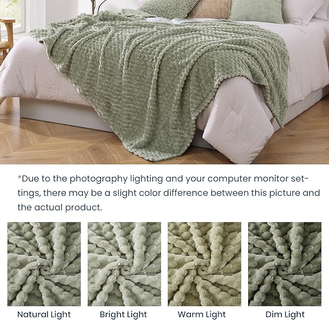 Monbix Sage Green Fleece Throw Blanket for Couch- Room Decor Soft Cozy Blankets for Women, Lightweight Fuzzy Fleece Flannel Bed Blanket Suitable for All Seasons(60"×80",Sage Green)