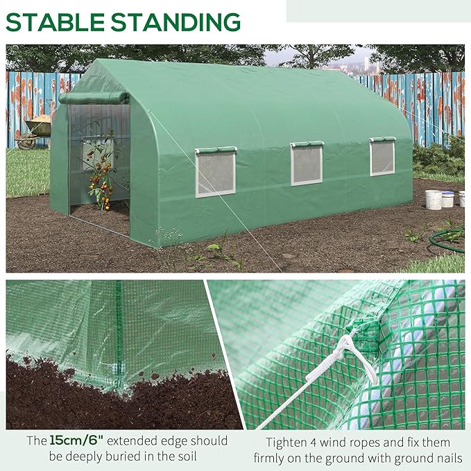 Outsunny 11.5' x 10' x 6.5' Outdoor Walk-in Greenhouse, Tunnel Green House with Roll-up Windows, Zippered Door, PE Cover, Heavy Duty Steel Frame, Green