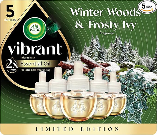 Air Wick Vibrant Plug In Scented Oil Refill,Winter Woods & Frosted Ivy, 5 ct