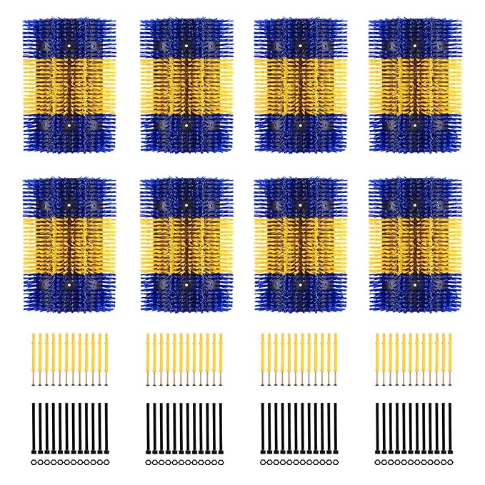 Extra Large Size Livestock Scratching Brush, Upgraded Horse/Goat/Cow/Cattle Scratcher Brush for Grooming, Itch Relief Horse Scratcher Brushes Kit with Two Sets of Mounting Screws(8-Pack,Yellow)