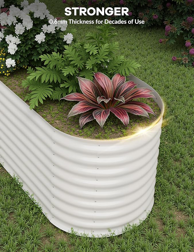 GarveeLife 8x2x2 ft Galvanized Raised Garden Bed - 24“ Tall Metal Planter Box for Vegetables, Flowers, Herbs, Rust-Resistant Outdoor Garden Box, Easy Assembly Raised Beds for Gardening, Beige