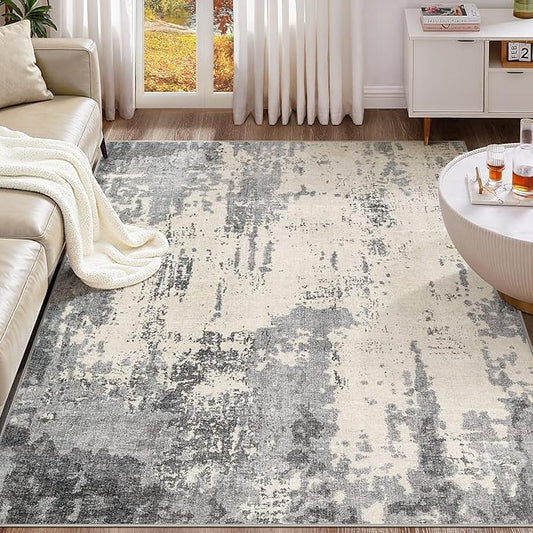 5x7 Area Rug Living Room Rugs - Washable Neutral Modern Abstract Soft Thin Rug Indoor Floor No Slip Rug Carpet for Bedroom Under Dining Table Home Office Decor - Grey/Light Brown