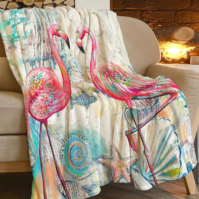 Pink Flamingo Throw Blanket Cozy Plush Flamingos Flannel Fleece Ultra Soft Blankets Lightweight Fuzzy Party Blanket Gifts for Girls Women Men Boys Bed Couch Sofa 50"x40"