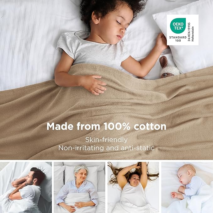 Bedsure GentleSoft 100% Cotton Blanket Twin XL Size for Bed - Breathable and Lightweight, Soft Cozy Textured Herringbone Woven Summer Blanket for College Dorm, Taupe, 66x90 inches