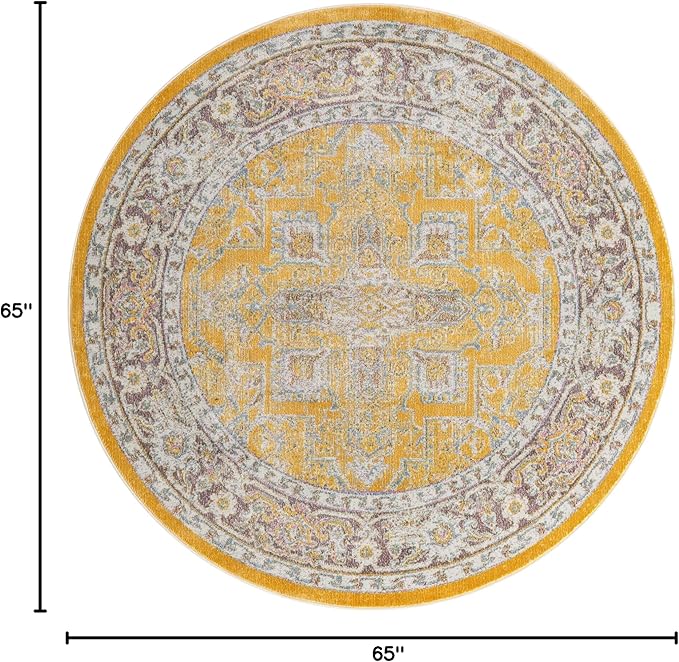 Unique Loom Baracoa Collection Area Rug - Prado (5' 5" Round, Yellow/ Ivory)