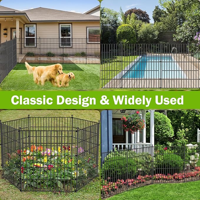 5 Panels No Dig Decorative Outdoor Garden Fence for Yard, 48 in(H) X 13.13 ft(L) Animal Barrier Fencing Rustproof Metal Wire Panel Border for Dog, Rabbits, and Patio Temporary Ground Stakes
