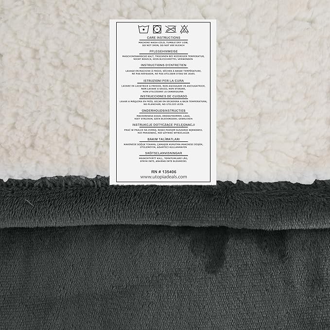 Utopia Bedding Sherpa Blanket King Size (Grey, 90x102 Inches) - Soft Lightweight Plush Fleece Reversible Blanket for Bed, Sofa, Couch, Camping and Travel