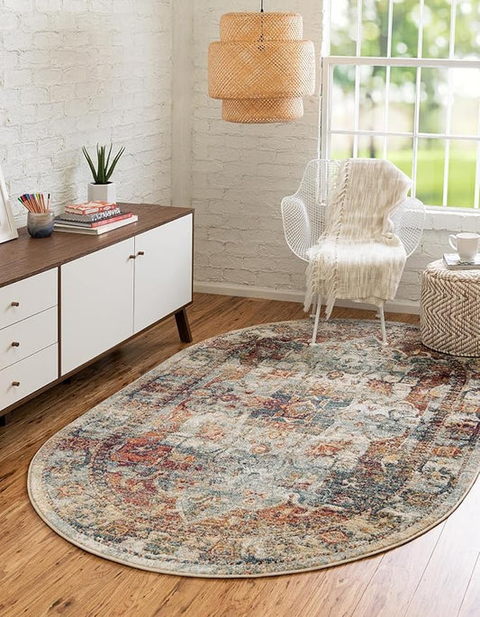 Unique Loom Isabella Collection Area Rug - Adjani (4' 1" x 6' 1" Oval, Ivory/ Beige)