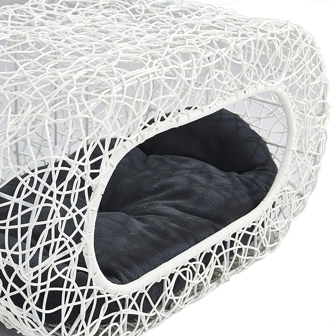 Fun Stackable White Cat Condo Clearance for Indoor Cats - Interactive Play Rattan Modern Cat House for Indoor Cats Kitty, Pet Friendly Top/Side House Entry, Cat Bed Enclosed