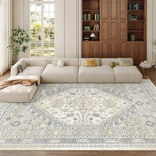 zesthome 10x14 Area Rugs,Stain Resistant Washable Rug,Ultra-Thin Rugs for Living Room,Bedroom,Non-Slip Backing Home Decor Large Area Rug (Beige,10'x14')