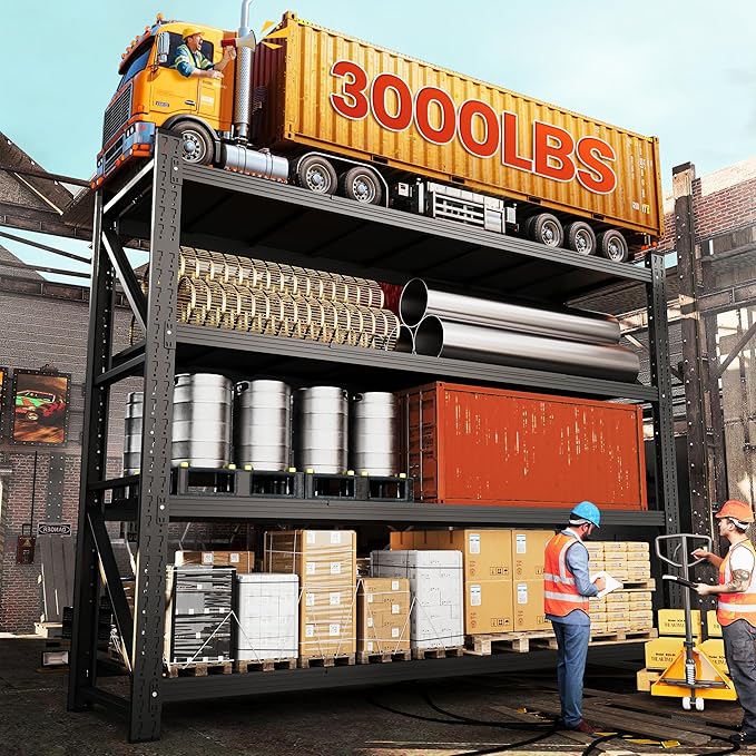 40”W Metal Storage Shelves, 20” Deep Heavy Duty Garage Shelving Units, 4 Tier Storage rack shelf, Steel Tall Industrial Shelving , Adjustable Standing Shelf for Warehouse / Shop 40"W x 20"D x 60"H