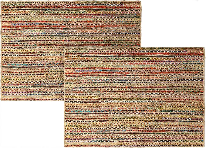 REDEARTH · Jute Cotton Chindi Area Rug - 4'x6' Rectangular Rug, Handwoven, Non-Shedding, Soft & Durable – Multi Tones for Home Décor in Living Room, Dining Room, Bedroom, Set of 2