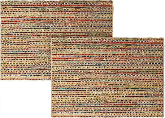 REDEARTH · Jute Cotton Chindi Area Rug - 4'x6' Rectangular Rug, Handwoven, Non-Shedding, Soft & Durable – Multi Tones for Home Décor in Living Room, Dining Room, Bedroom, Set of 2