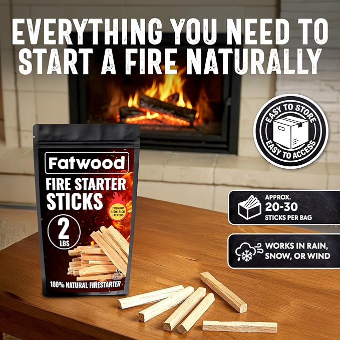 2lb Fatwood Fire Starter Sticks | 100% Natural Fire Starters for Campfires, Firepit, Wood Stoves, Fireplaces, BBQ | Start a Fire w/Just 2 Sticks | Camping Essentials by Billy Buckskin (2lb Bag)