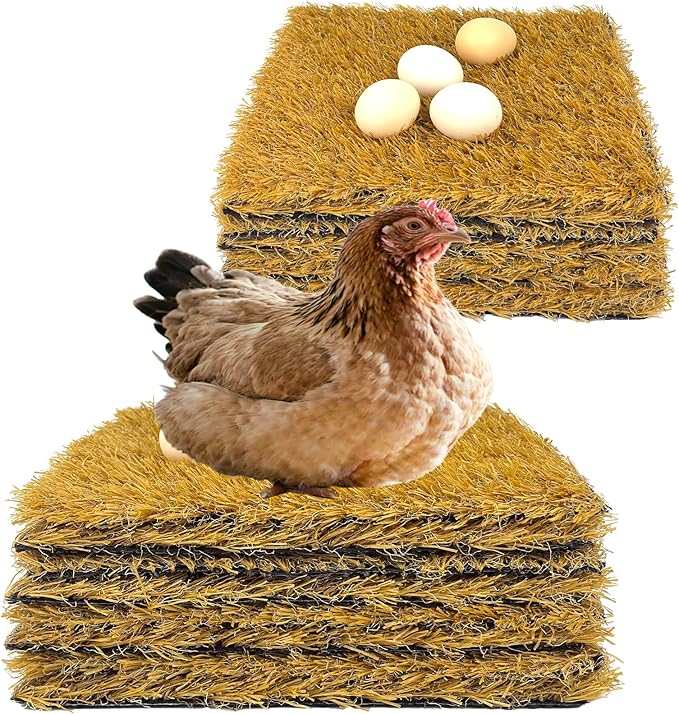 8 Pack Chicken Nesting Pads for Chicken Coop, 11.8"x11.8" Reusable Plastic Artificial Grass Nesting Box Pads Washable Laying Eggs Turf Egg-Protecting Mats for Coops, Pets & Crafts - Yellow