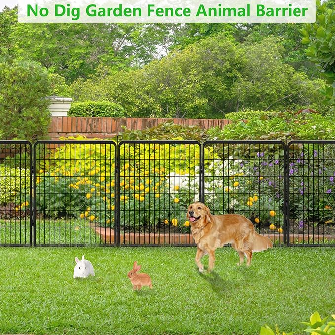 No Dig Decorative Garden Fence with Gate Rustproof Metal Fence Panels, 40in(H) x 27Ft(L) Garden Fencing for Yard 10 Panels Animal Barrier Fence for Dogs, Rabbit, Patio