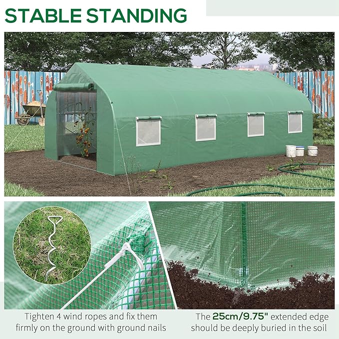Outsunny 20' x 10' x 7' Walk-in Greenhouse, Tunnel Green House with Zippered Mesh Door and 6 Mesh Windows, Gardening Plant Hot House with Galvanized Steel Frame, Green