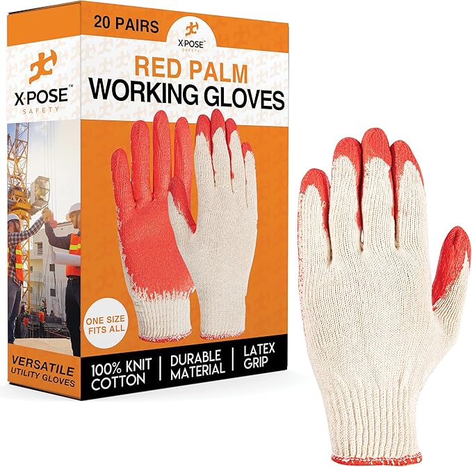 Working Gloves Red & Blue Palm Working Gloves - Latex Rubber Coated Knit with Grip-Safety Gloves for Construction,Electrician