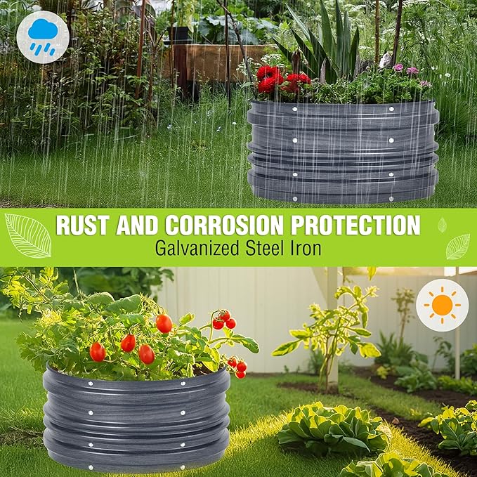 WORKPRO 3Pcs 2x2x1ft Galvanized Raised Garden Bed Set, Rust & Corrosion Protection, Easy Assembly, Safe Edge, Ideal for Vegetables & Flowers, Dark Gray