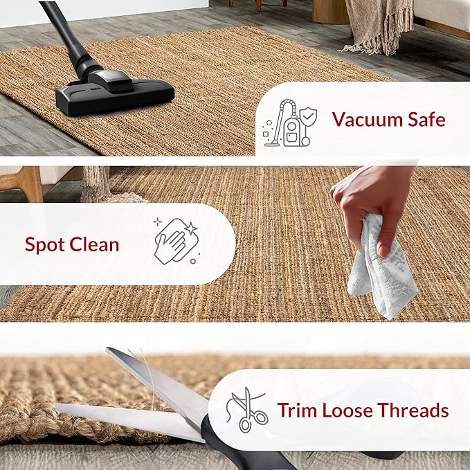 Nuloom Ashli Hand Woven, Natural, 7'6" x 9'6", Farmhouse, Jute, Soft and Textured, High Traffic, Stain Resistant, Easy Clean, Durable Area Rug for Bedroom, Living Room, Dining, Den, Foyer, Entryway