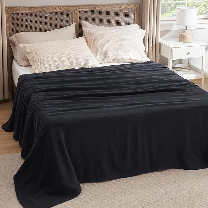 Bedsure GentleSoft 100% Cotton Blanket King Size for Bed - Breathable and Lightweight, Soft Cozy Textured Herringbone Woven Blanket for Summer, Black, 108x90 inches