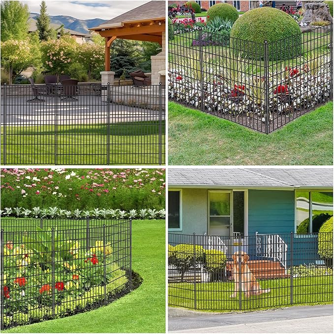 5 Panels No Dig Garden Fence, 40 in(H) X 12.1 ft(L) Metal Fence Panels, Thickened Rustproof Garden Fencing, Animal Barrier Fence for for Dogs, Rabbits, Landscape, Patio