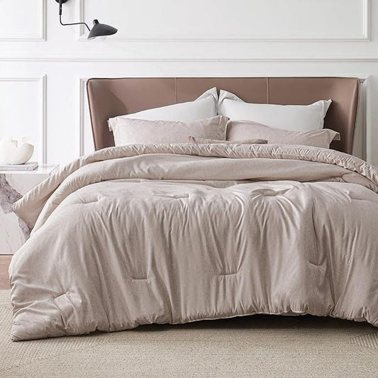 Bedsure Oversized Queen Comforter Set - Warm Taupe Soft Bedding for All Seasons, Cationic Dyed Bed Set, 3 Pieces, 1 Oversized Queen Size Comforter (98"x 98") and 2 Pillow Shams (20"x 26"+2")