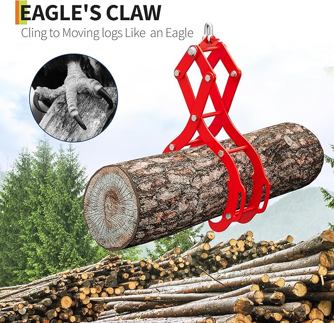 GarveeLife 28 in Log Lifting Tongs,4 Serrated Claw Hook Log Tongs,Heavy Duty Steel Swivel Dragging Tong,2200 LBS Logs Grapple with Handles, Lumber Logs Skidding Tong for Tractors, Trucks